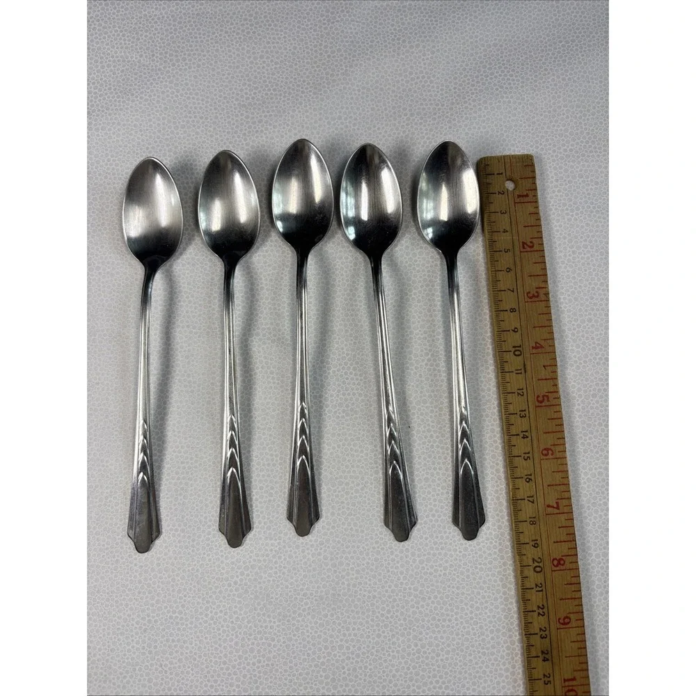 Set Of 5 Ekco EKS7 Stainless Iced Tea Spoons Glossy USA Flatware 7.5